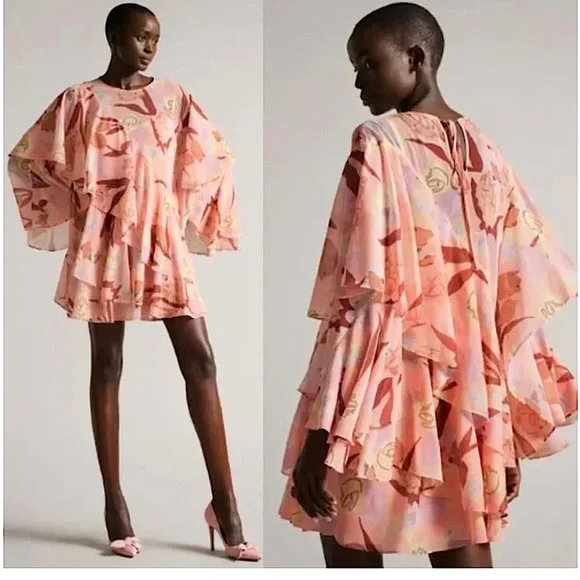 NWT TED BAKER LONDON Pegaia Sleeve Detail Mini Dress on Coral, size US 6 - Picture 3 of 15